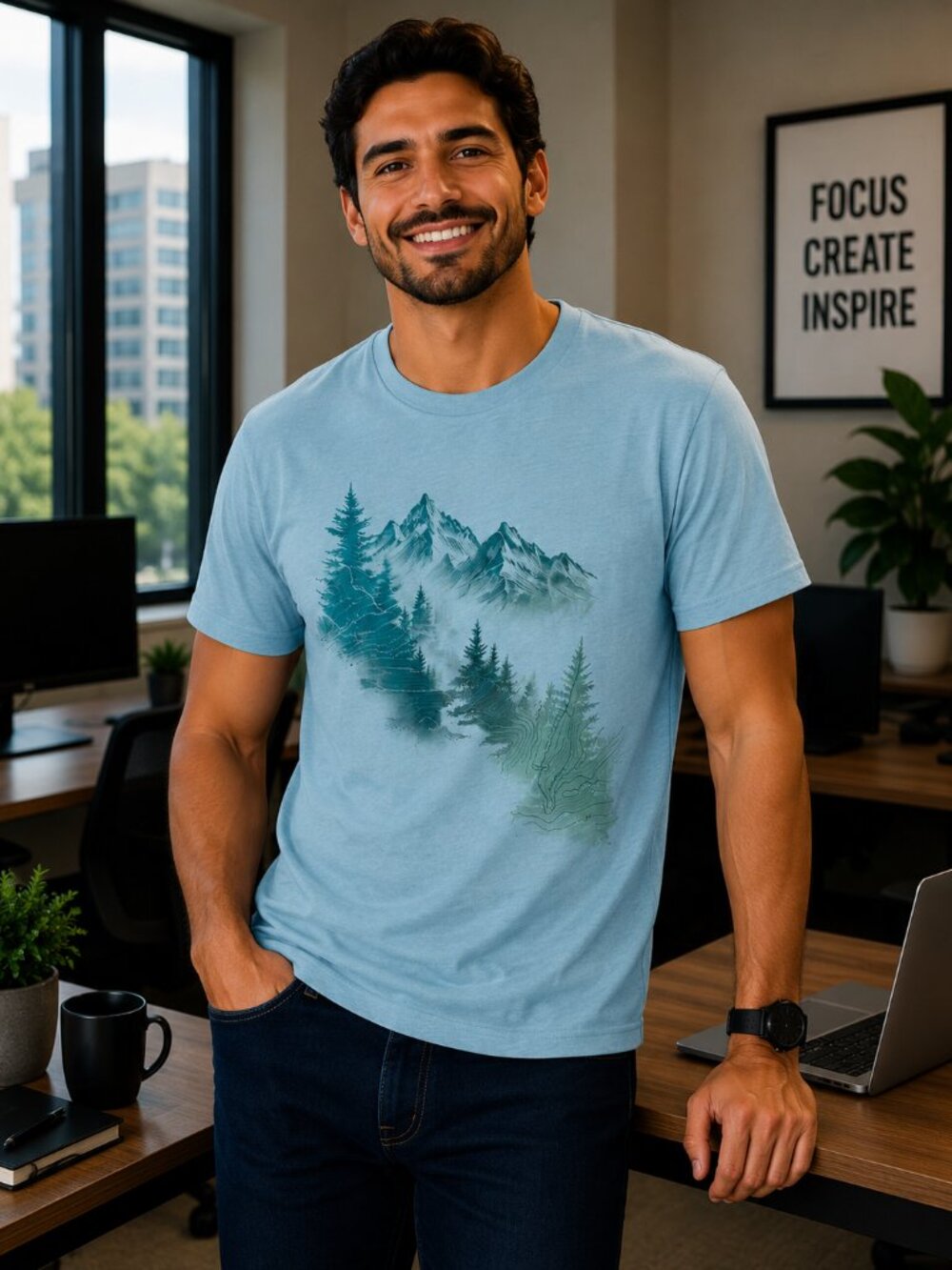 Men’s Colorful Forest and Mountain T-Shirt | Vibrant Nature Graphic Tee